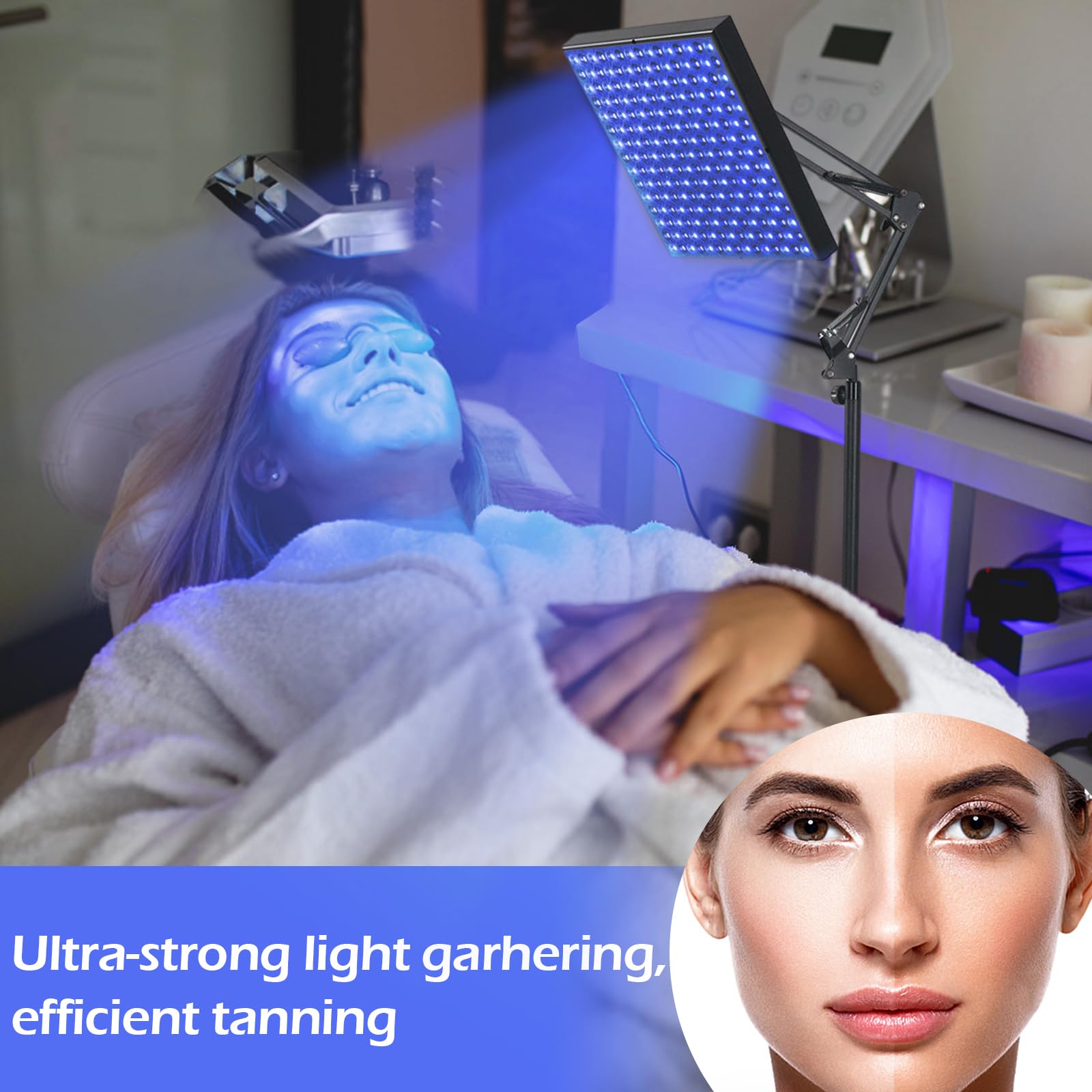Lámpara Bronceadora,45W 460nm Bronceador Facial Solarium para el Hogar,Home Lámpara Autobronceador Facial y Cuerpo 225 LEDs con Soporte Ajustable y Proteccion Ocular