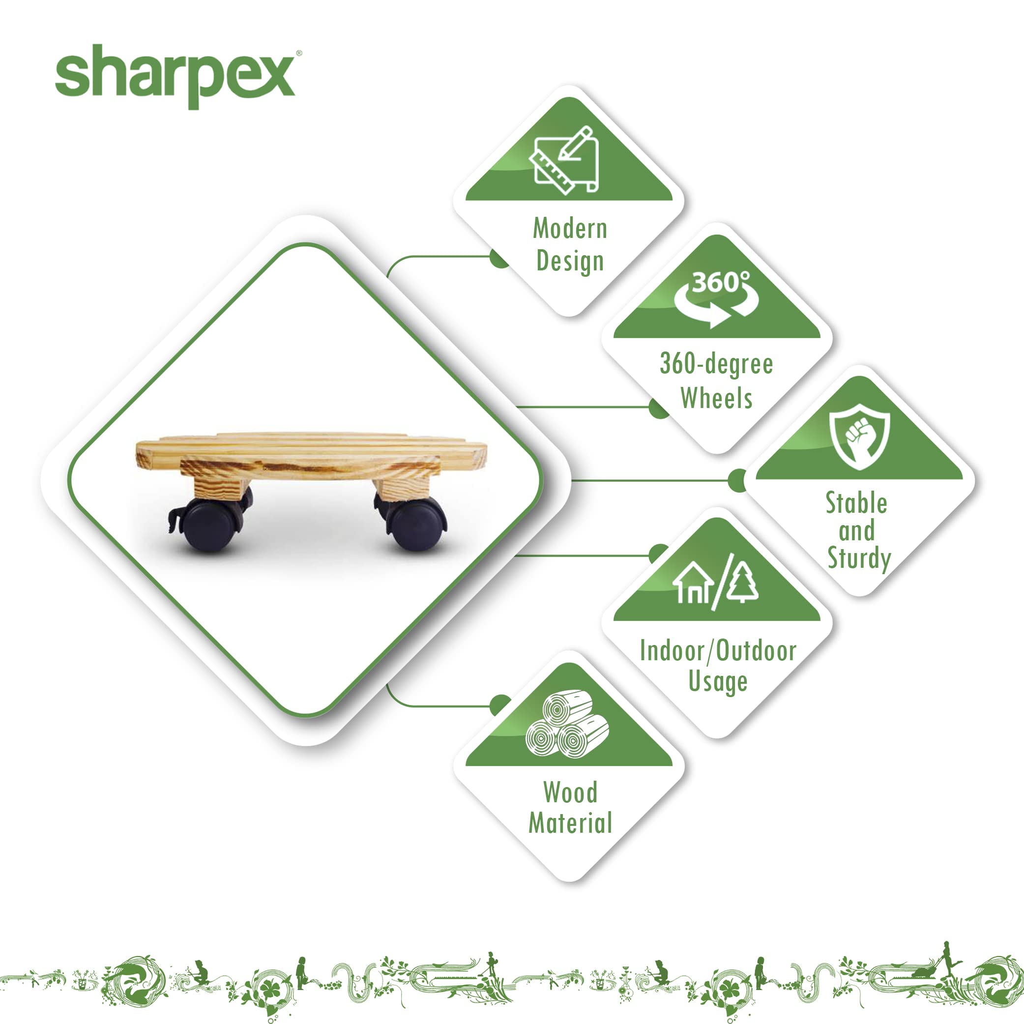 Sharpex Wooden Plant Stand Beige Planter Trolley Rolling Tray Coaster