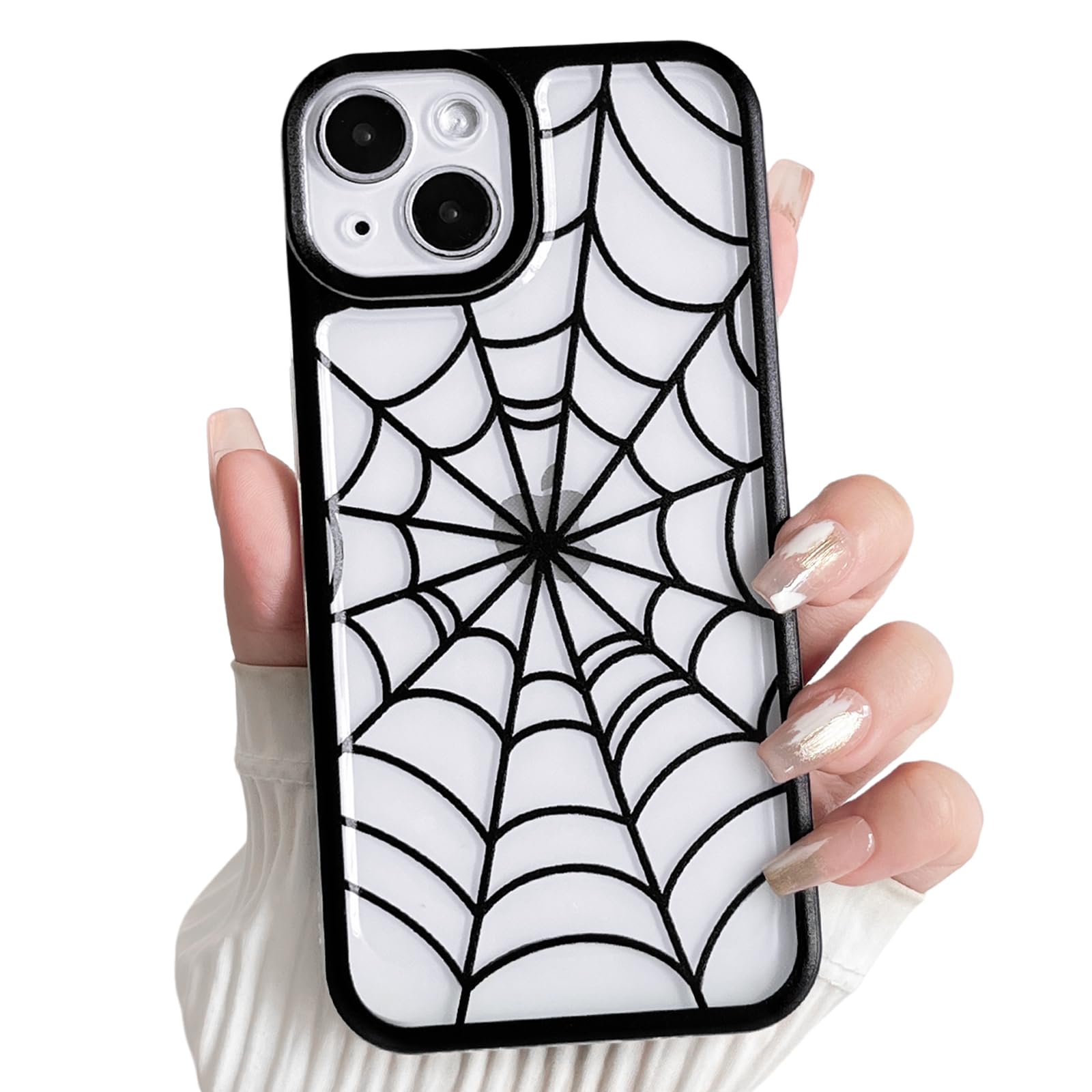 Lovmooful Compatible for iPhone 13 Case Cute Clear Spider Web with Color Edge Design with Bumper Protector for Girls Women Soft TPU Shockproof