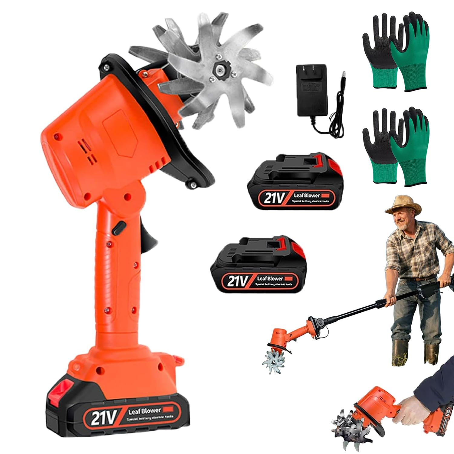Cordless Garden Tiller Cultivator with Telescopic Pole, 235RPM Hand Held Tiller for Gardening, 2 * 1.5Ah Batteries, 5In Tilling Width and 5In Depth Rototiller No Pole