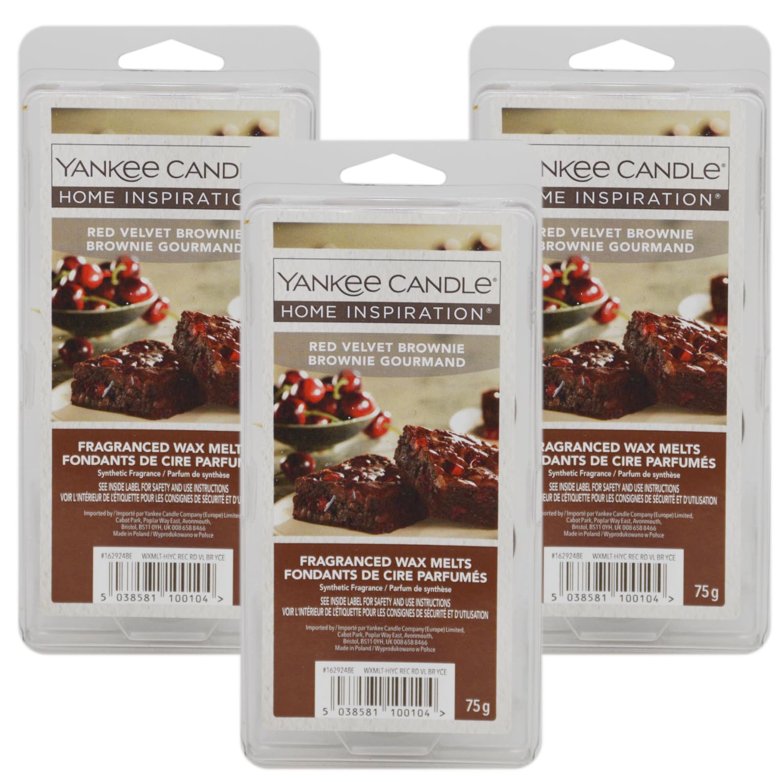 Yankee Candle Red 3X Fragranced Wax Melts Tarts 18 Cubes (3X75g) Velvet Brownie