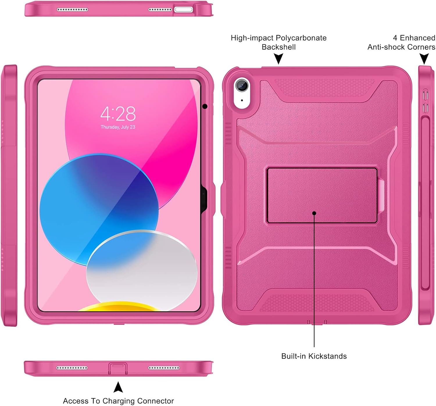 Soke Case for iPad (A16) 11th Generation 11-inch 2025, iPad 10th Generation 10.9-inch 2022, with Built-in Screen Protector and Kickstand, Rugged Full Body Protective Cover - Hot Pink - Image 3