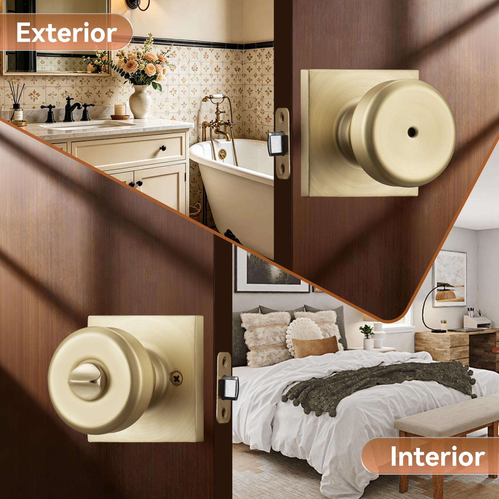 Brushed Gold Door Knobs - 6 Pack with Lock -2