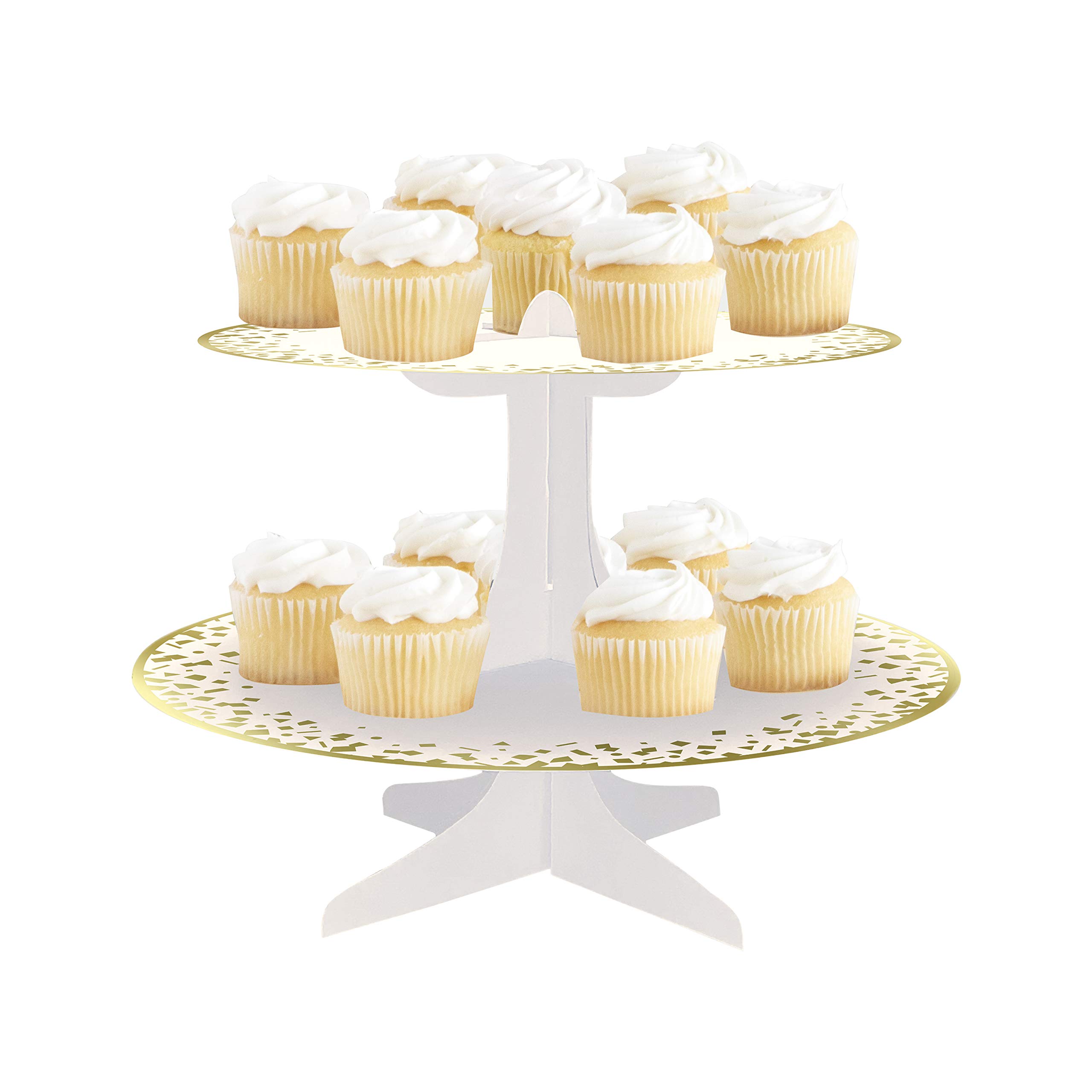Elegant Gold Foil Cardboard Cupcake Stand (33cm x 35cm) - Dazzling Cardboard Display Tower - Perfect for Parties & Celebrations - 1 Pc