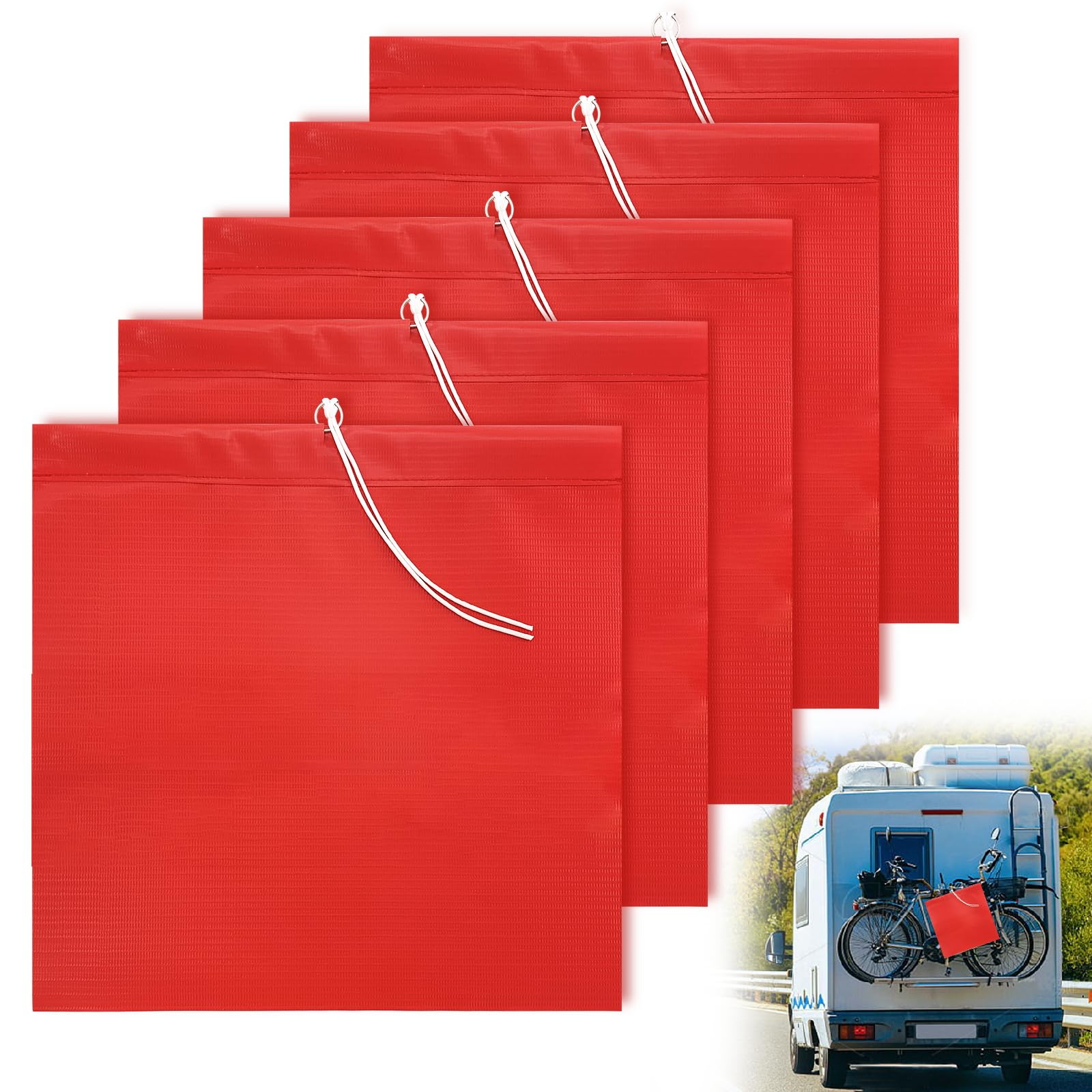 5 Piezas Banderas de Advertencia,30 x 30 cm Banderas Rojas de Advertencia para Portabicicletas,Coche,Transporte en Remolque (Estilo 1)