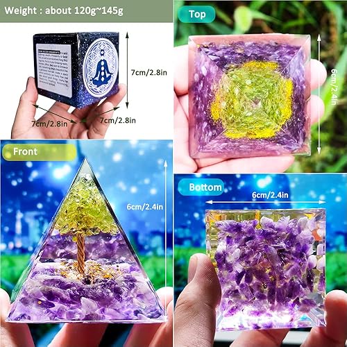 Miniatura 4 de Pirámide de cristal de orgón, torre de energía curativa de chakras, pirámide de cristales curativos para energía positiva, joyería de piedra
