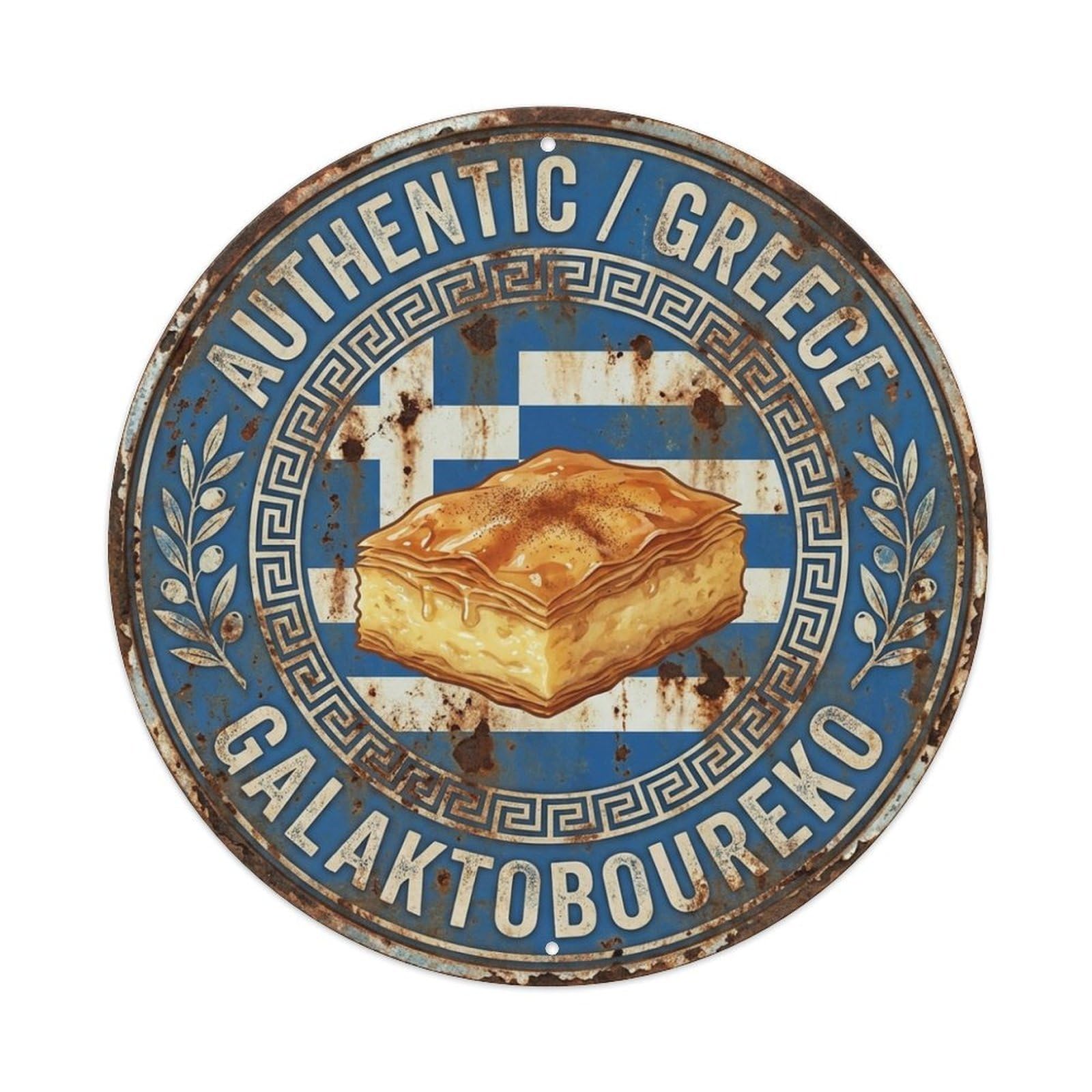 Olhnbad Style Greece Galaktoboureko Travel Dessert Cuisine Metal Tin Sign