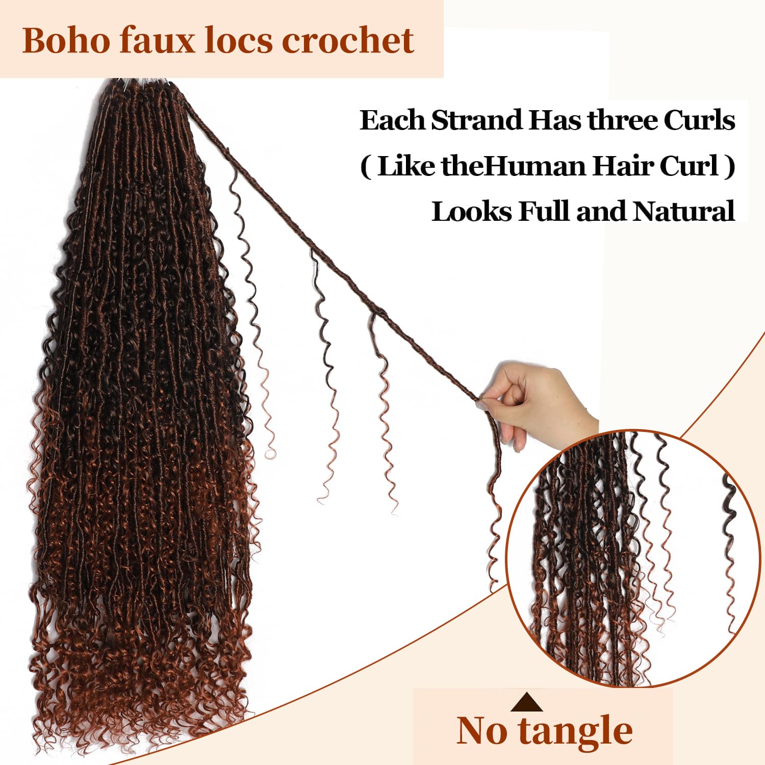 Boho Locs Crochet Hair 24 Inch Goddess Braids Crochet Hair for Black Women 8 Packs Boho Faux Locs With Curly Ends Pre Looped Bohemian (T350# - Image 3