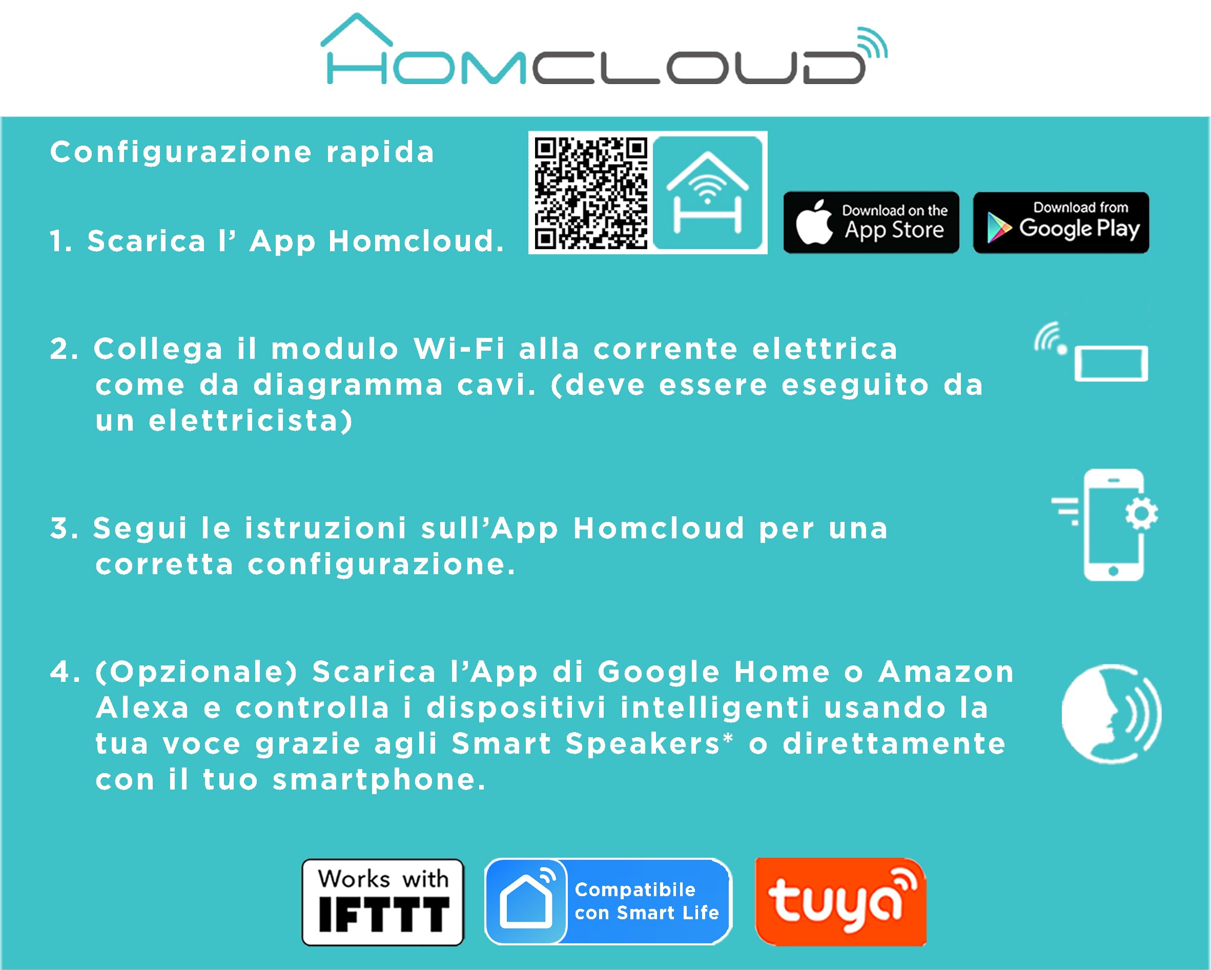 Confezione da 4 di Modulo Smart Tapparelle Intelligente Wi-Fi da incasso per scatola elettrica 503, controllabile da APP, Alexa o Google