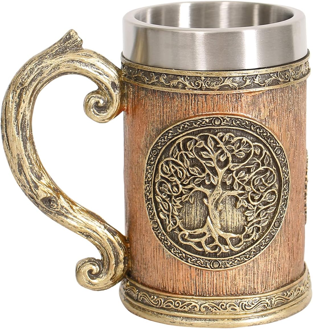 18fl oz Norse Mythology World Tree Yggdrasil Beer Stein Mug, Stainless SteelTheTree of Life Coffee Drink Cup for Men and Father’s Day Gift 600ml