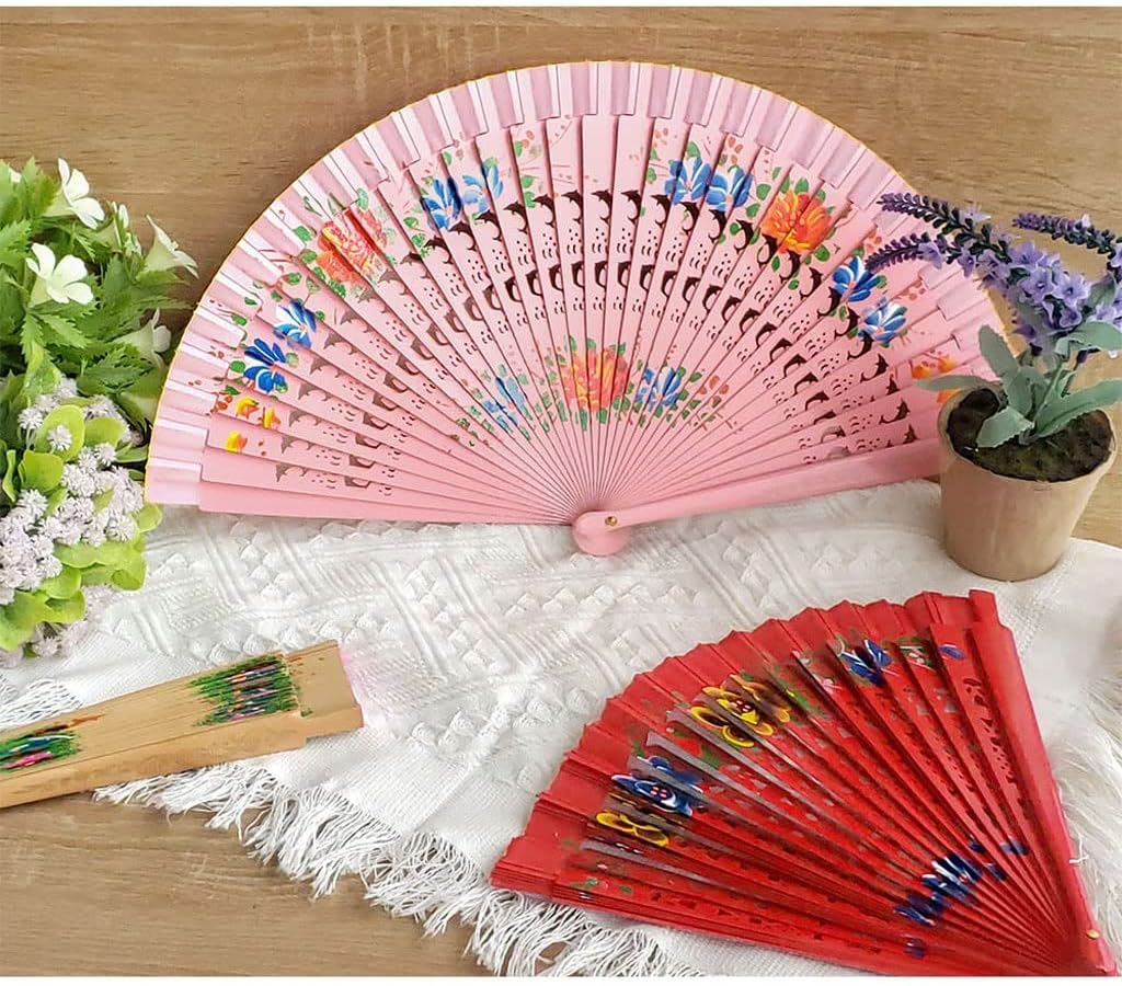 MVNOIRE Folding Fan Wood Spanish For Dancing Printing Hand Home Decoration Ornaments Craft Gifts