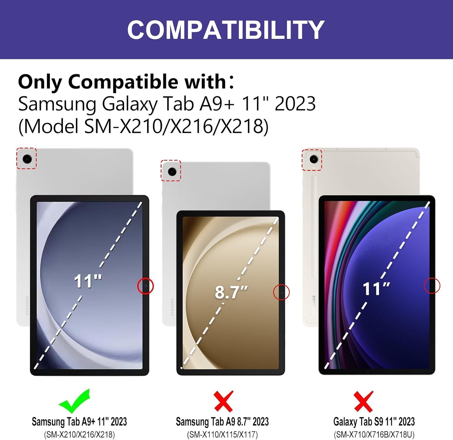 TaIYanG Backlit Keyboard Case for Samsung Galaxy Tab A9 Plus 11 Inch 2023 Model (SM-X210/X216/X218), Slim Lightweight Stand Cover with Magnetically Detachable Wireless Bluetooth Keyboard,Purple