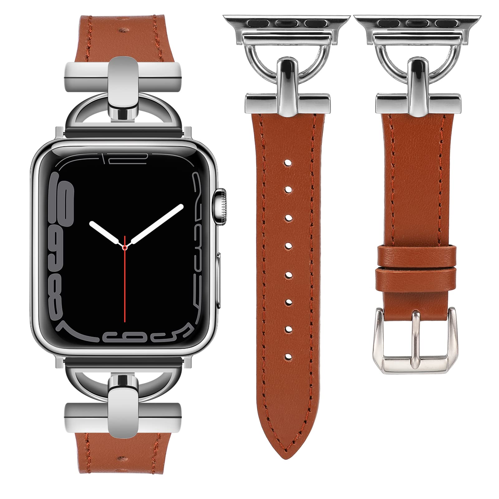 Wearlizer Leather Band Compatible with Apple Watch Band Women 38mm 40mm 41mm 42mm 44mm 45mm 49mm(Ultra), Dressy Fancy Leather Strap with D-Shape Metal Buckle for iWatch Bands Series 8 SE 7 6 5 4 3 2 1
