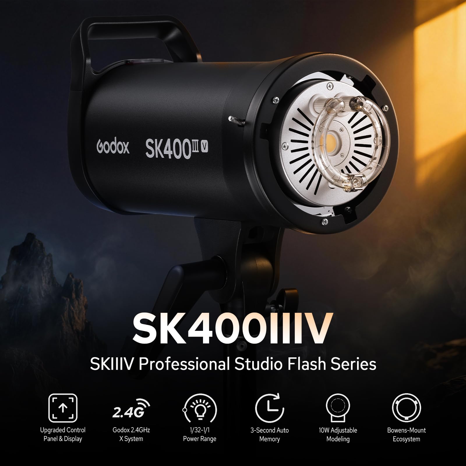 Godox SK400III-V 400Ws Studio Flash Strobe,GN65 5700K Professionelles Monolicht，Drahtloses X-System, 10W LED-Modellierlampe, 0,1-1,5s Recycle, SK400IIIV Bowens Mount Strobe Licht für Fotografie