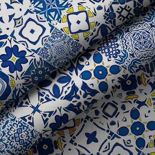 Miniatura 6 de MEHOFOND Cortina de ducha con azulejos azules y amarillos, textura retro moderna, mosaico marroquí, cortina de ducha mediterránea portuguesa para