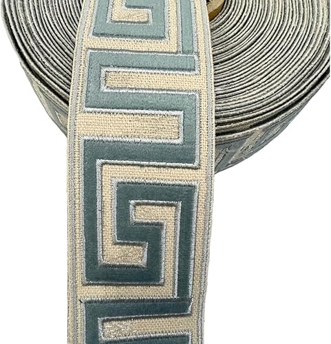 Cinta para bordar por yarda 1" 2" 3" 4" 5" 6" ancho se puede añadir a nuestras cortinas personalizadas. (#28 BeigeAzul Griego 2", 1 yarda)