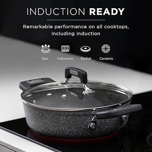 Miniatura 5 de Juego de utensilios de cocina antiadherentes, listos para inducción, juego de utensilios de cocina de aluminio con tapas de vidrio, sartenes y