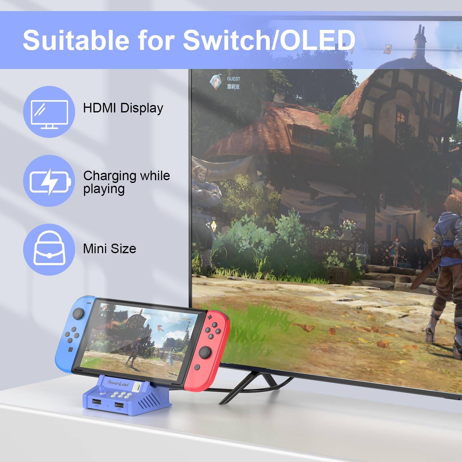Dock TV per Nintendo Switch, Dock Switch HD portatile, Stazione di docking per Nintendo Switch/OLED, Porta HDMI, Stile arcade retrò