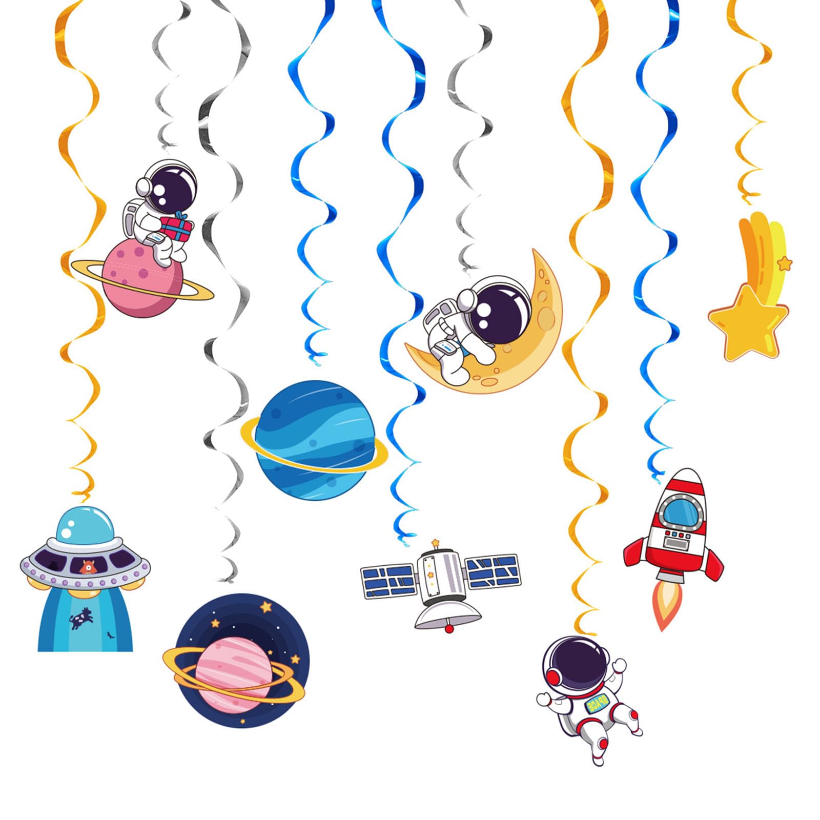 MORAINJAY 18 Pcs Space Hanging Swirls, Astronaut Party Decorations, Planet Banner Card, Streamers Hanging Decorations for Birthday, Space Theme Party Backdrop Supplie — image 1