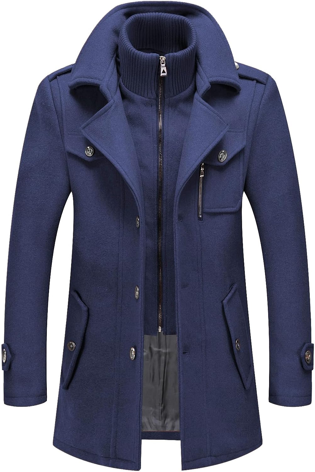 INVACHI Men's Wool Blend Coat Warm Winter Trench Coat with Detachable Soft Scarf Single Breasted Pea Coat