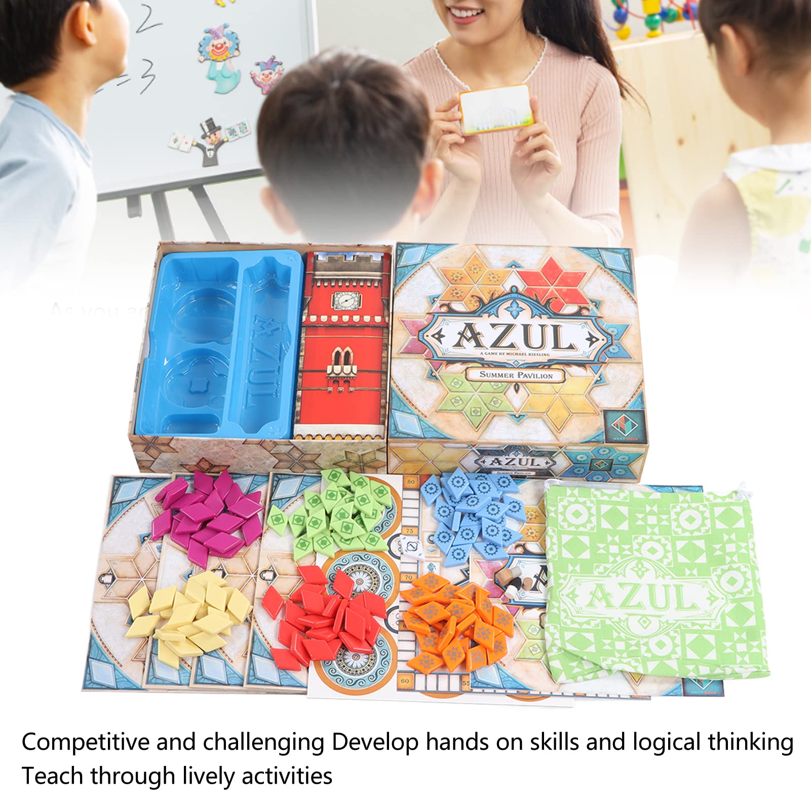 Jeu de société de stratégie de Pose de tuiles, Jeu de fête Familial multijoueur, Jeu de Construction de Motifs avec Sac de Rangement, pour Adultes et Enfants, Jeu de Cartes et de
