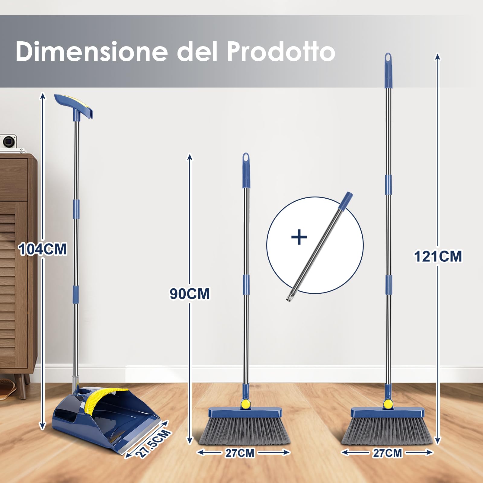 Masthome Verticale Set Scopa e Paletta Salvaspazio Manico Lungo Denti a Pettine Blu Scuro