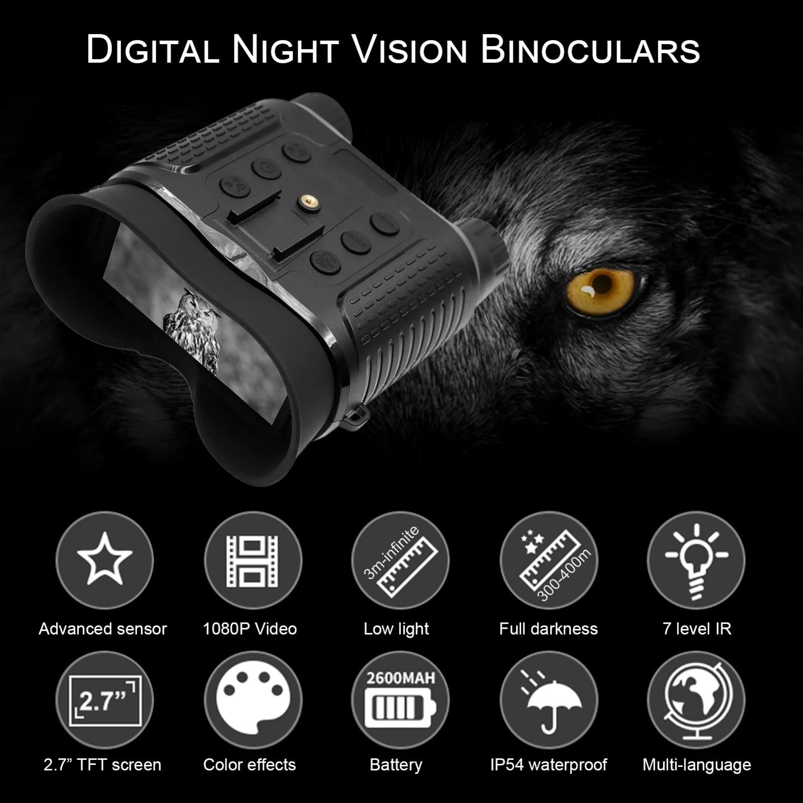 NV8160 Gafas de visión Nocturna 1080P Zoom Digital 8X Binoculares de visión Nocturna Infrarrojos Manos Libres montados en la Cabeza con Alcance Nocturno de 400 M