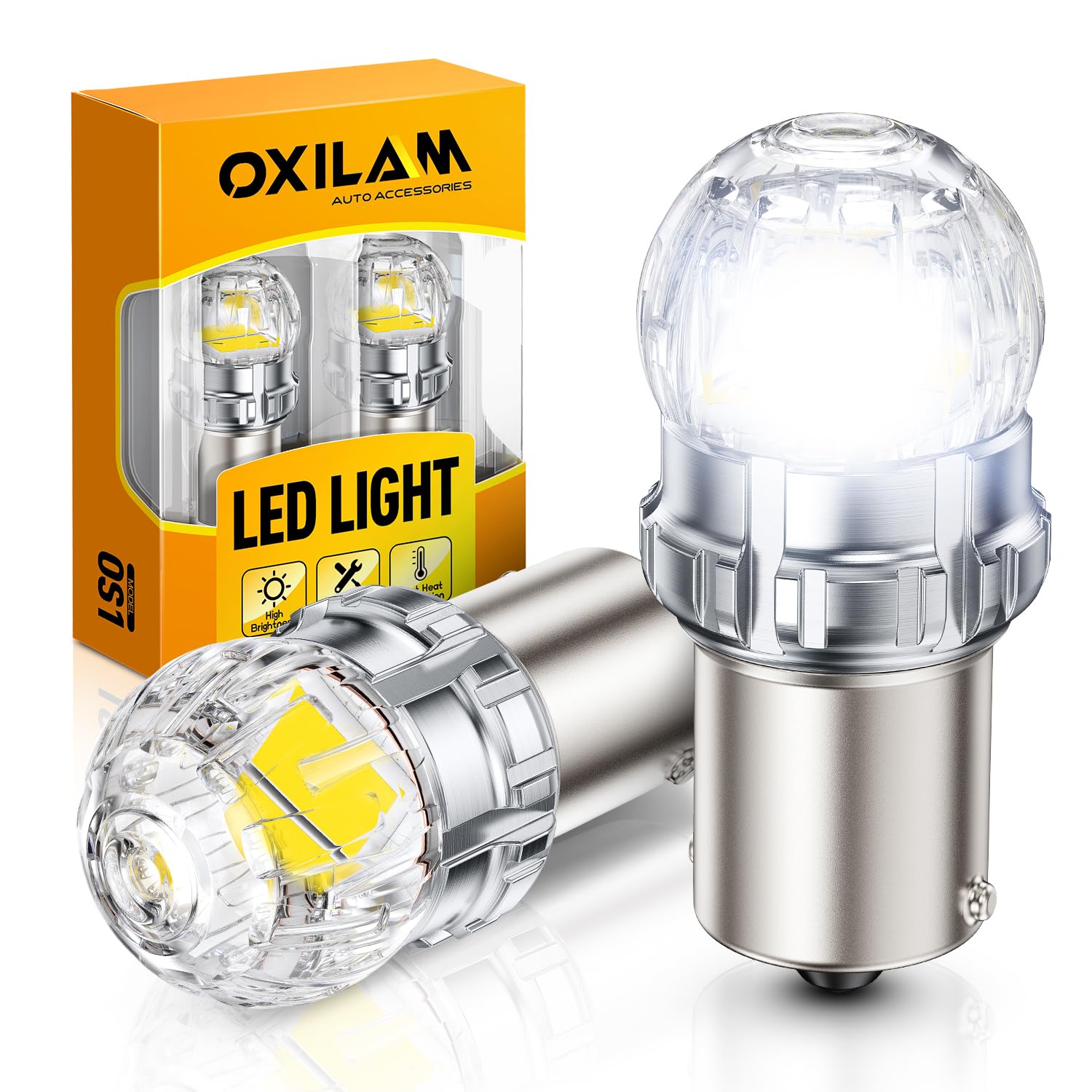 OXILAM 1156 LED Bulb White Reverse Light Bulb, 800% Brighter 1141 P21W 7506 BA15S LED Bulb for Backup Brake Turn Signal Parking DRL Light, Pack of 2