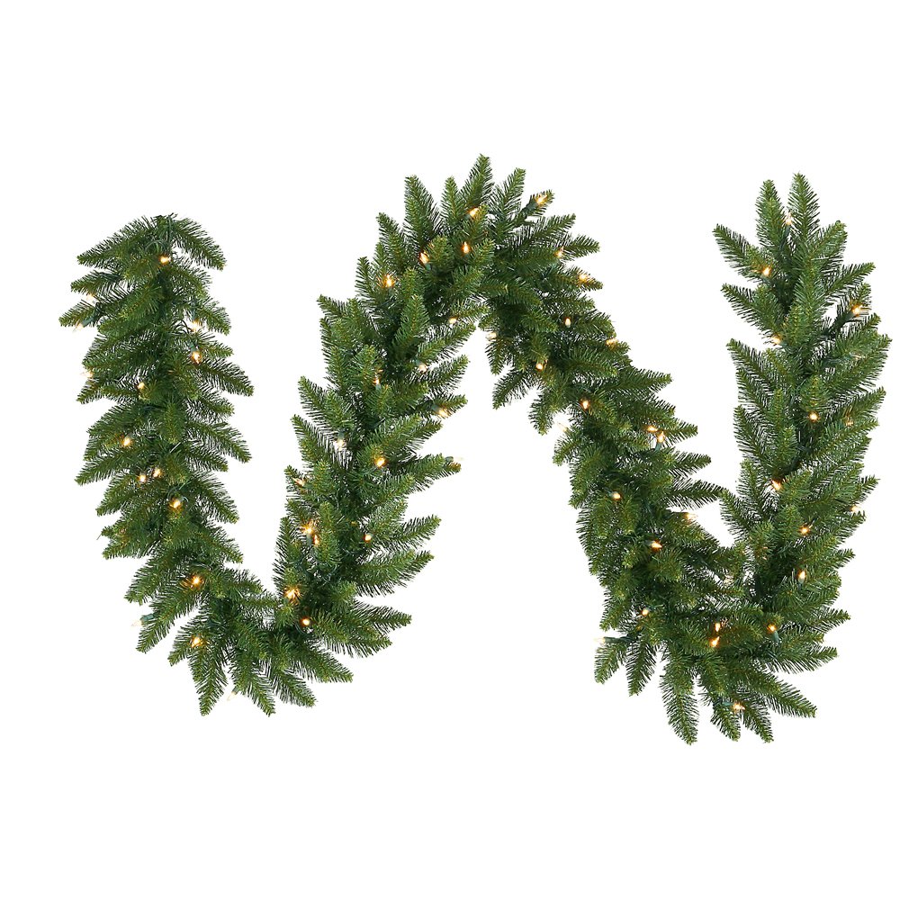 Vickerman 50' Camdon Fir Artificial Christmas Garland, Warm White LED Mini Lights - Faux Large Christmas Wreath - Seasonal Indoor Commercial Decor