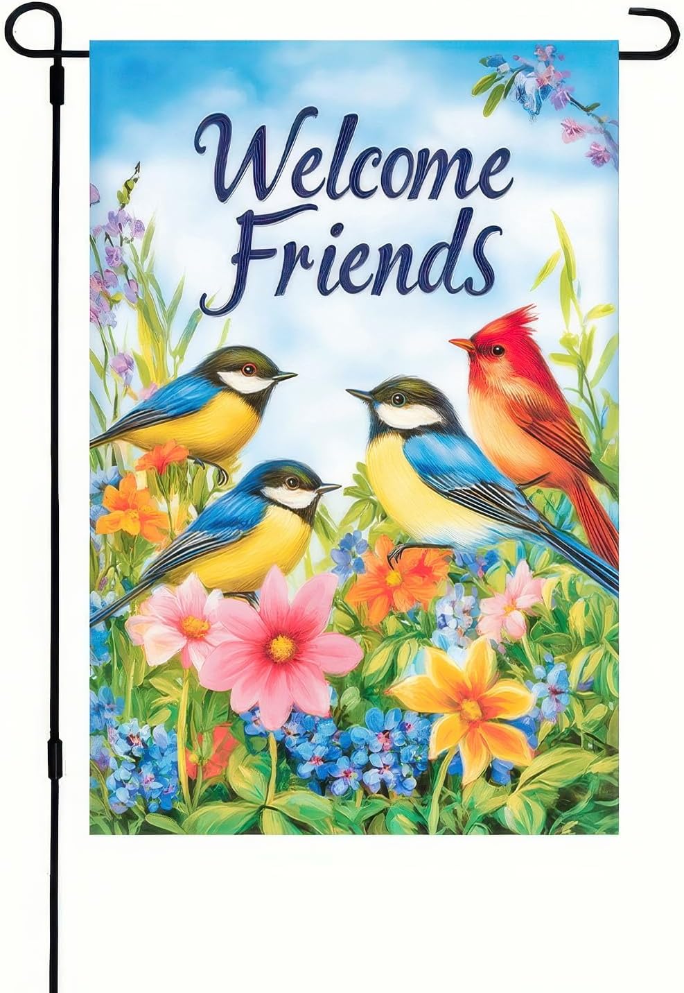Welcome Spring Garden Flag 12x18 Double Sided Birds and Flowers Yard Flags Welcome Friends Garden Flags Decorative Outside Outdoor House Spring Summer Decoration for Outdoor Lawn Patio