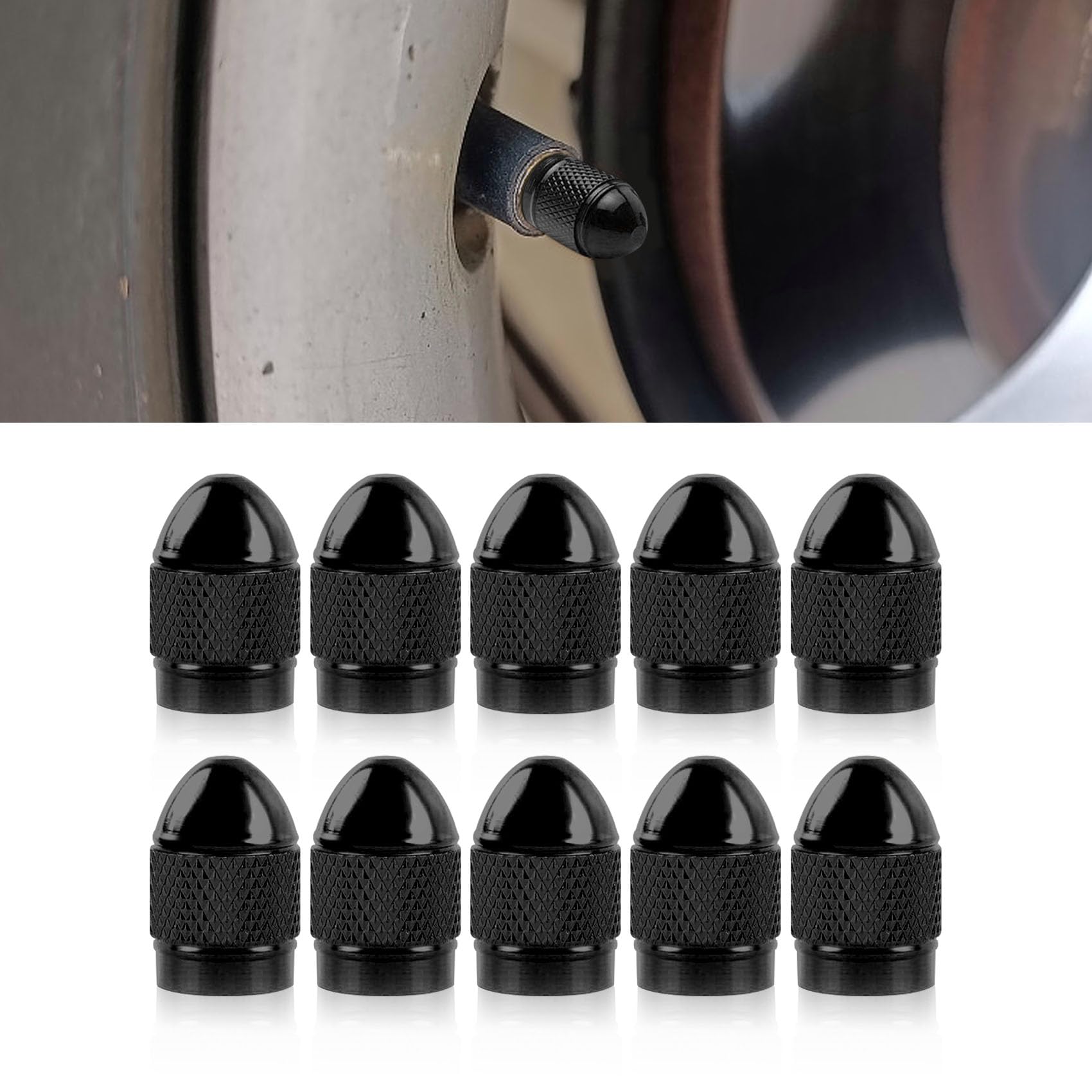 deemars 10PCS Tire Valve Stem Caps, Air Caps Cover, Aluminum Alloy Wheel Valve Stem Covers with Rubber Ring, Car Accessories Bullet Style Tire Valve Caps Universal for Cars, Trucks, Motorcycles