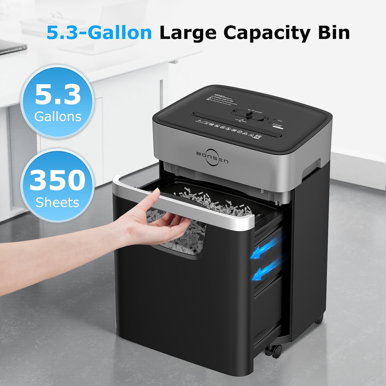 BONSEN 14-Sheet Paper Shredder for Home Office Heavy Duty Cross Cut Shredder with 5 3 Gal Pullout Bin — view 5