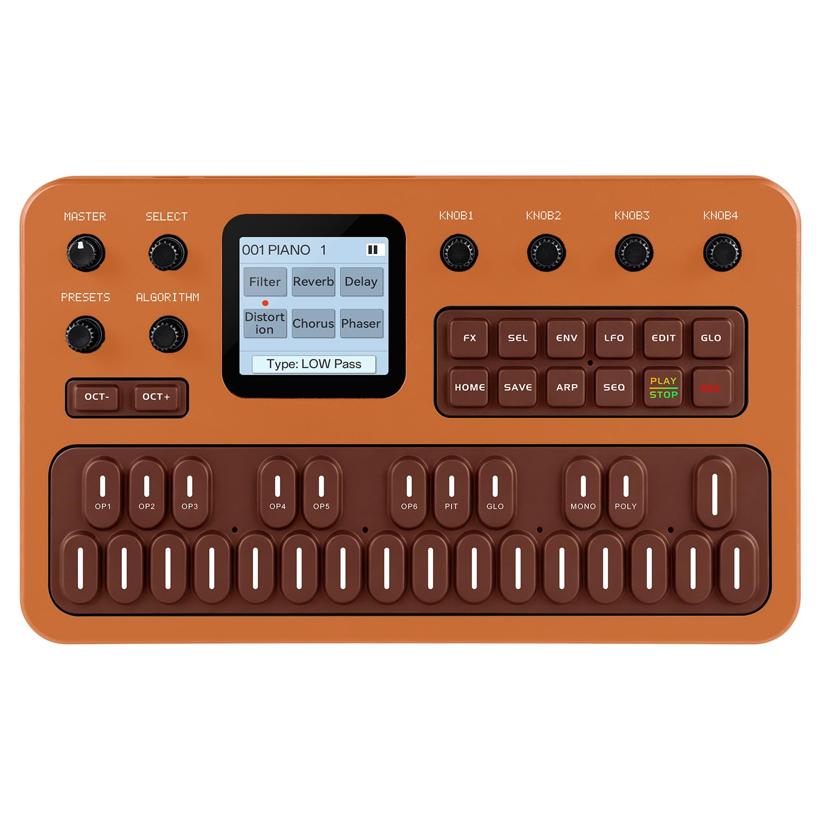 M-VAVE Wireless Portable FM Synthesizer with Built-in Speaker and Battery, 6 Operators, 32 Algorithms, 128 Preset Sounds, Display Screen, 6 Built-in Effects, Arpeggiator, 16-Step Sequencer (Orange)