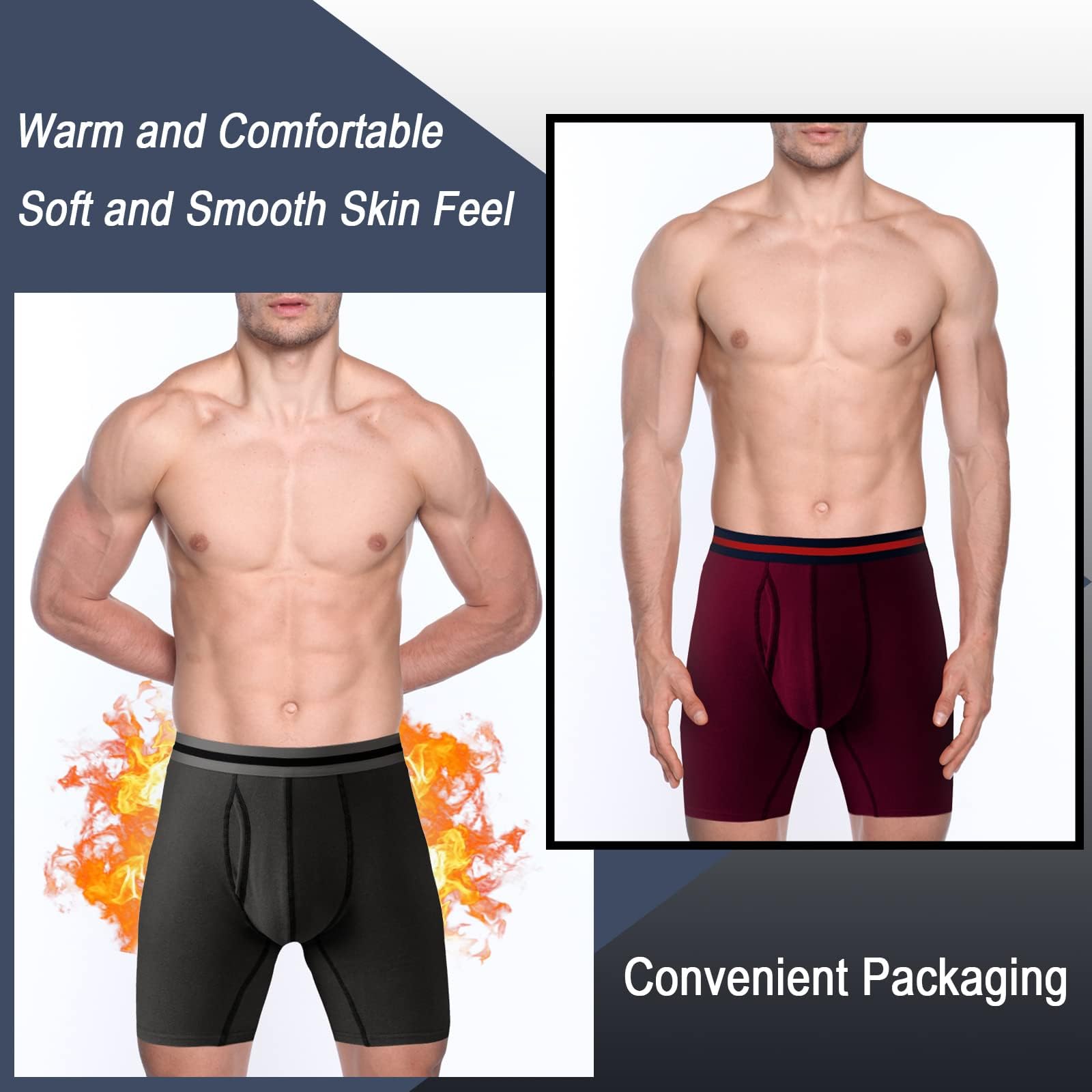 Nuofenkudu Herren Thermo Boxershorts Warm Wärme Unterhose mit Gummibund Stretch Bulge Wärmende Bequem Unterwäsche Weich Männer Retroshorts