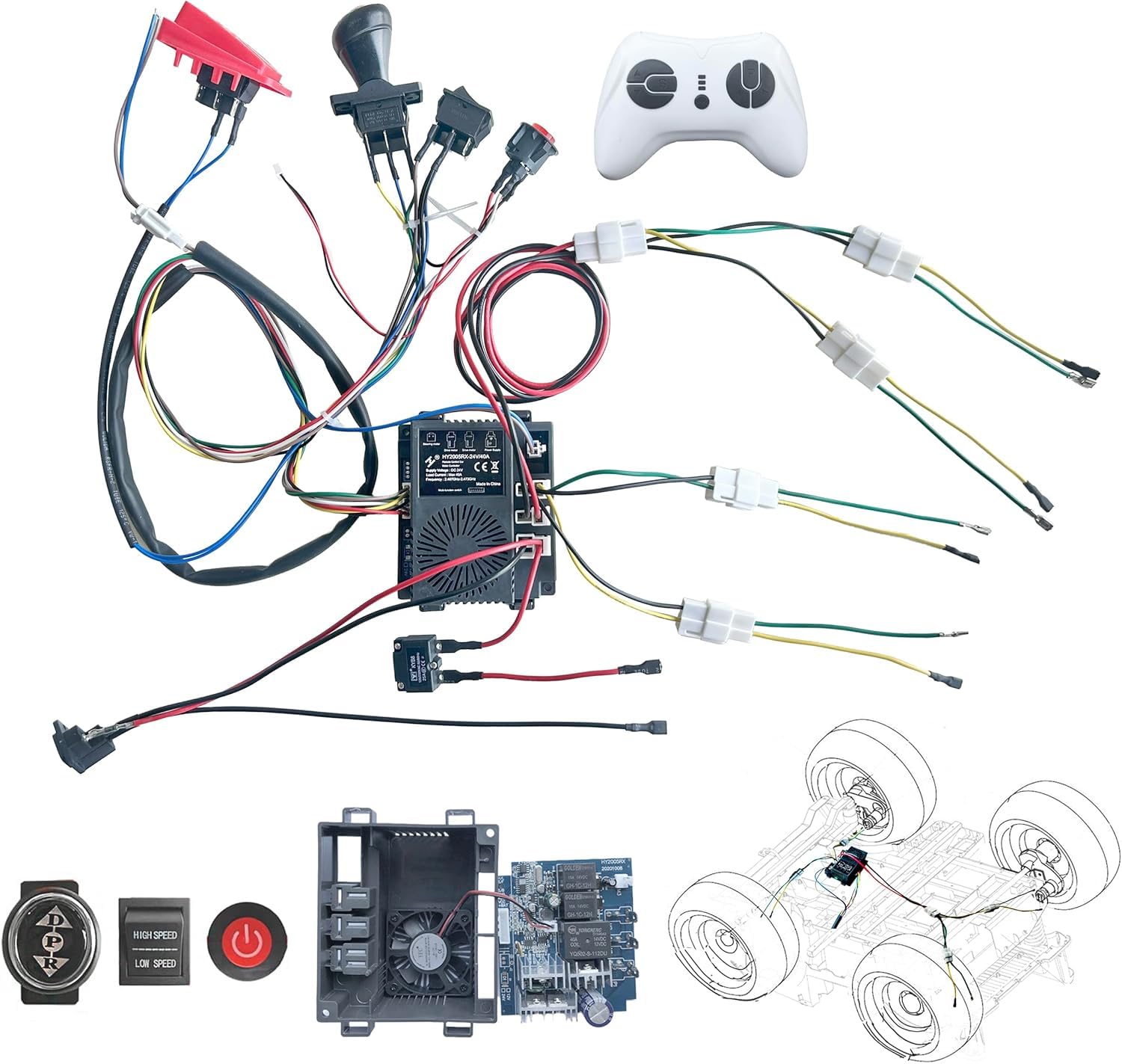 24V Remote Control Wiring Harness Switch Kit for Kids Electric Ride On Cars