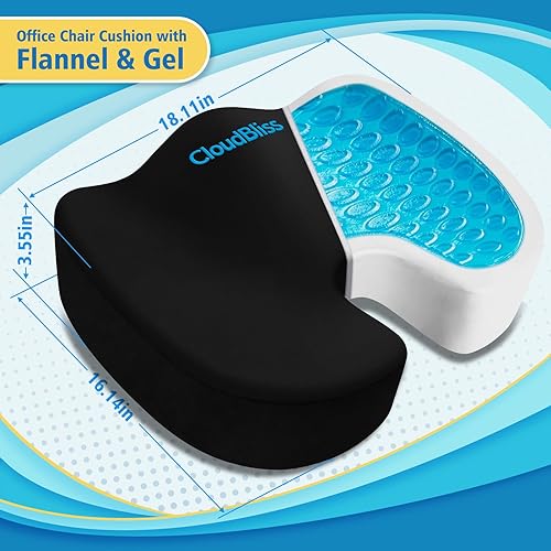Miniatura 2 de CloudBliss Cojín de asiento de gel  Gel refrescante mejorado, espuma viscoelástica, cojín de asiento ergonómico para sentarse durante mucho tiempo