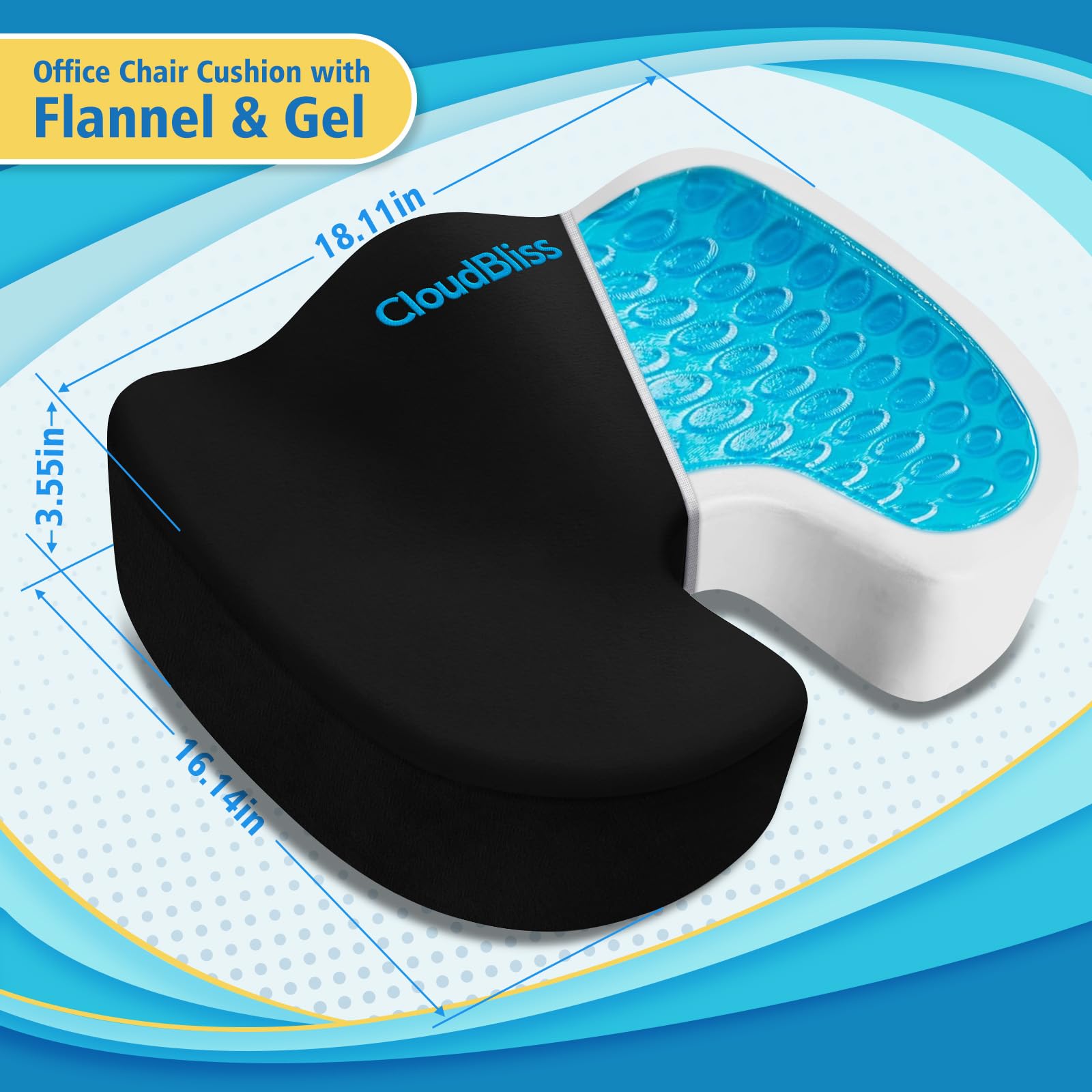CloudBliss Cojín de asiento de gel de terciopelo, cojines de silla de oficina con gel, espuma viscoelástica, funda de terciopelo, alivio del dolor de coxis, ciática y espalda, para sillas de oficina,