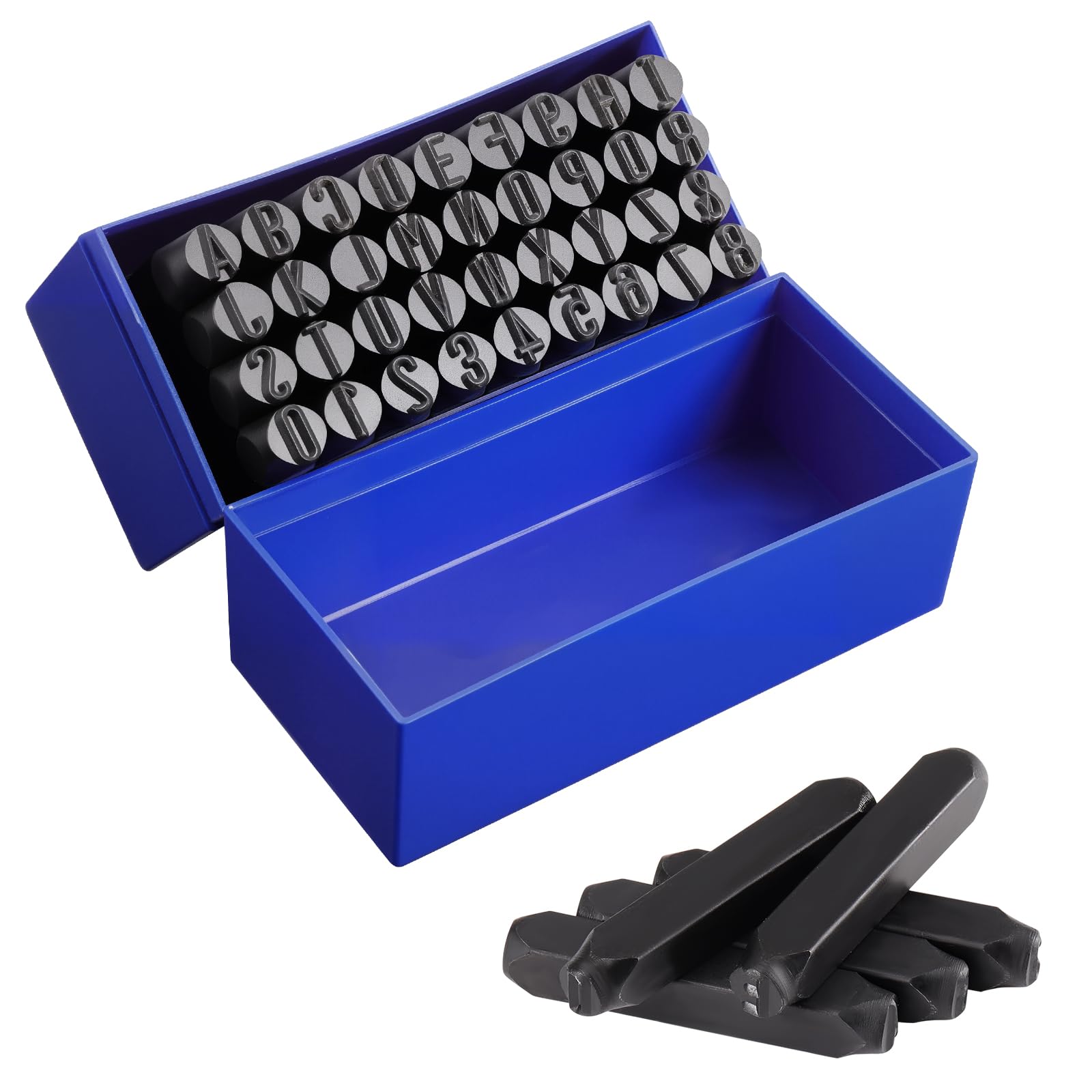 Lot de 36 tampons en acier avec lettres et chiffres de 10 mm - Alphabet de A à Z, chiffres de 0 à 9 et sceau pour impression sur bois, métal, cuir