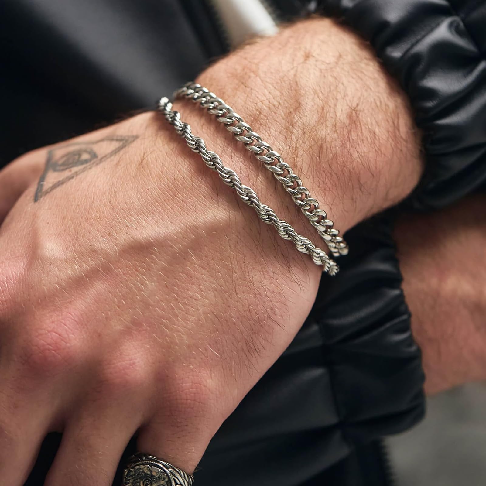 4 Pezzi Bracciale Da Uomo In Argento, Bracciali Uomo, Acciaio Inossidabile Bracciale Da Uomos Set per papà Fidanzato Marito Figlio
