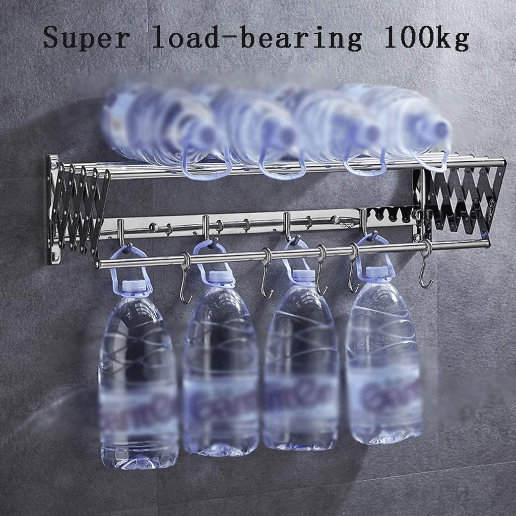 This Clothesline Wall Mount Washing Clothes Rack, Clothes Airer Drying Rack Folding, Towel Rack Bar Rail, Retractable Laundry Dryer, with Hooks, for Bathroom Indoor Space Saving,A,80cm