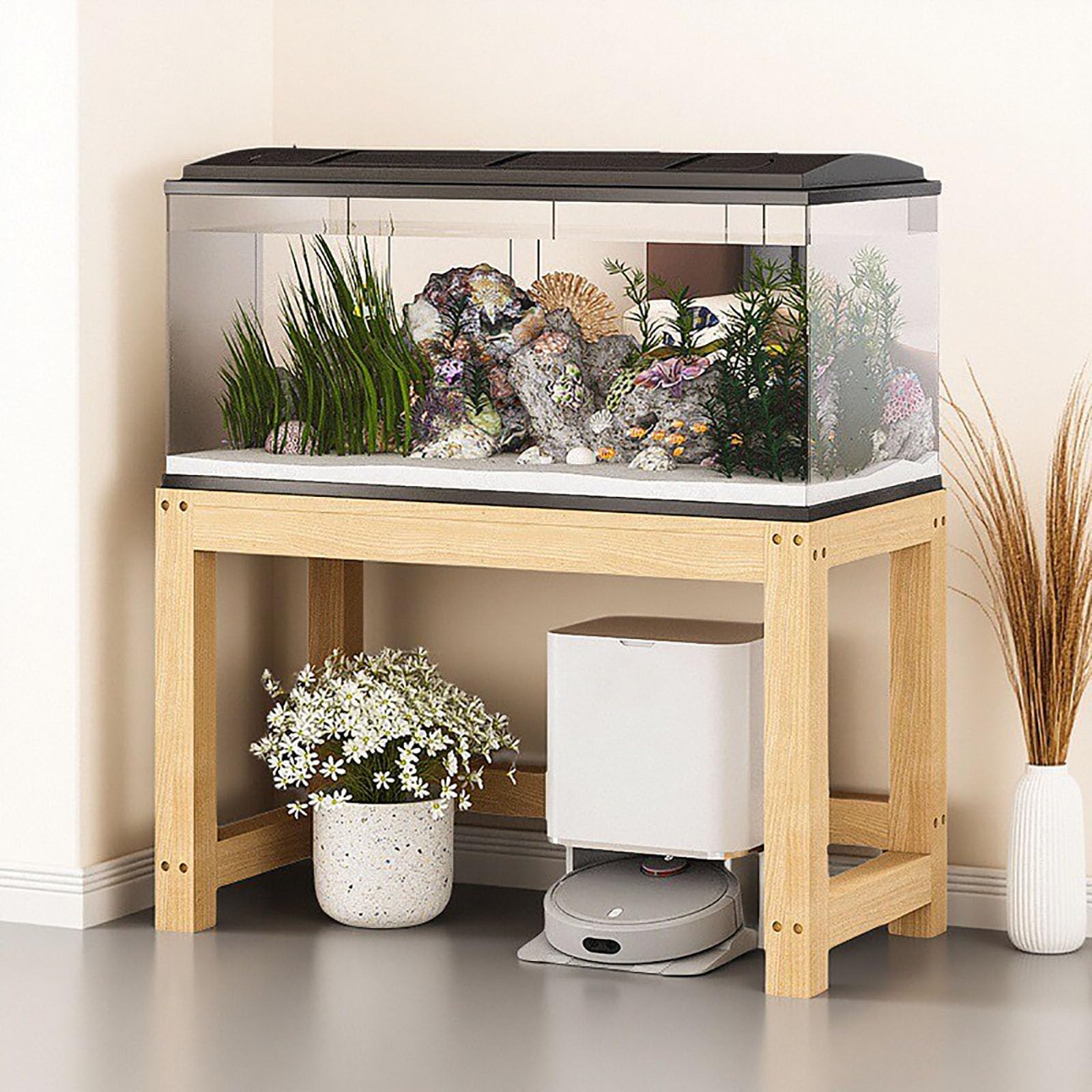 Supporto in Legno per Acquario, Base per Acquario in Pino Massiccio, Tavolo per Acquario, per Soggiorno, Camera da Letto, Studio e Balcone,A,100X45X50CM(39X17X19IN)