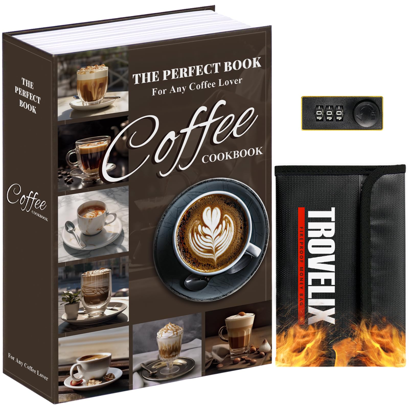 Book Safe with Combination Lock, Hidden Safe (10.55 x 7.95 x 2.62 Inch) with Fireproof Bag, Secret Diversion Safe, Hollow Book Box Hidden Storage, Money Safe Box for Cash (X-Large COFFEE)-image-24