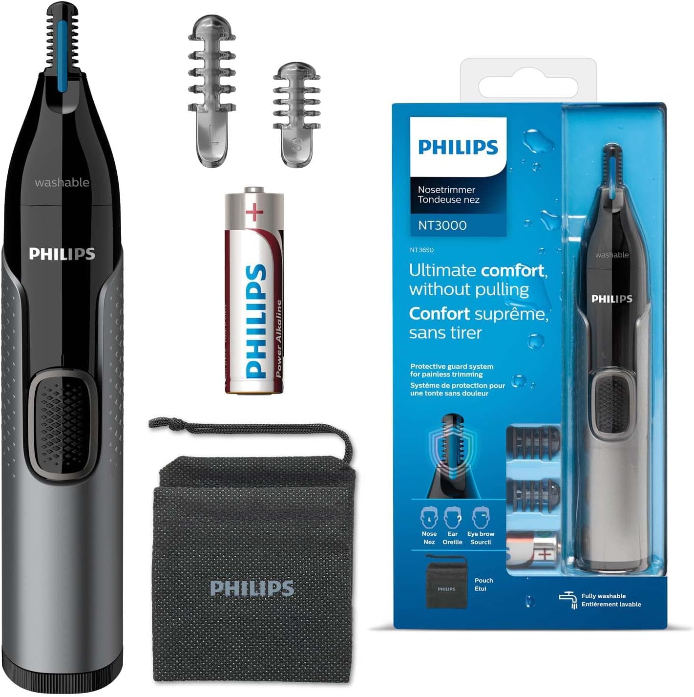 Tondeuse nez, oreilles et sourcils Philips Séries 3000 avec technologie PrecisionTrim (Modèle NT3650/16)