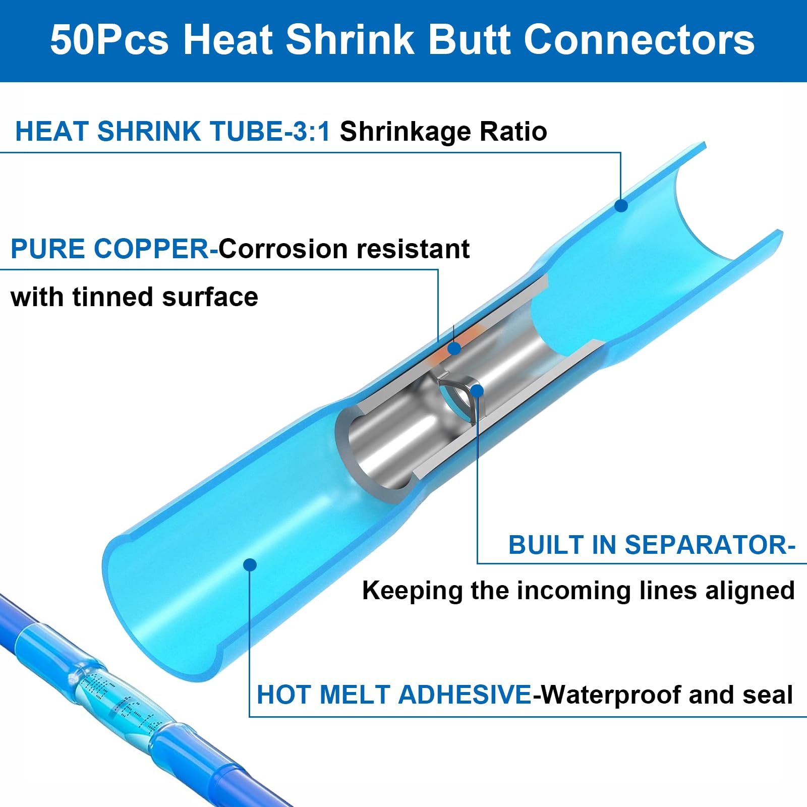 Smseace 150PCS Electrical Butt Connectors Kit 22-10AWG Heat Shrink Butt Connectors With Insulated Butt Splice Connectors Insulated&Waterproof Butt Terminal For Auto/Marine/Electrical Equipment