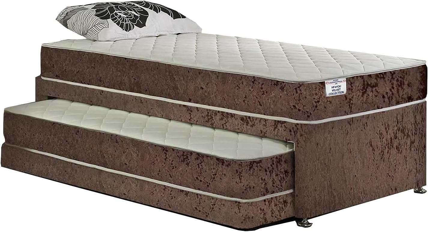 Hf4you 13.5g Bonnel Sprung Crushed Velvet Guest Bed - Brown - No Headboard