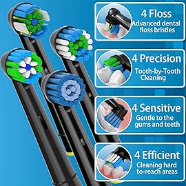 Qitizu Replacement Heads Compatible with Oral B Braun Electric Toothbrush, Replacement Toothbrush Heads Fit for Oral-b Pro 1000/7500/3000/7000/8000/500, 16 Packs (Black)