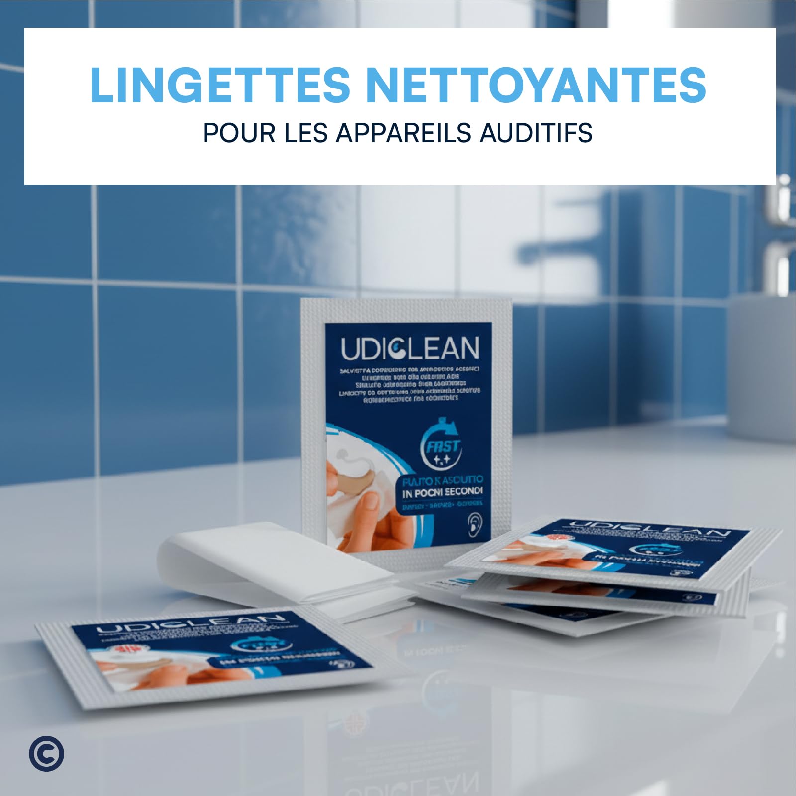 200 Lingettes Humidifiées Udiclean Lingettes à Séchage Rapide - pour Appareils Auditifs Implants Cochléaires Éliminent Graisse Sueur Saleté - Emballées Individuellement