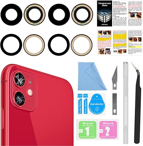 2 piezas de repuesto para lente de cámara trasera ASDAWN para iPhone 11 de 6.1 pulgadas con adhesivo preinstalado, repuesto de vidrio para lente de