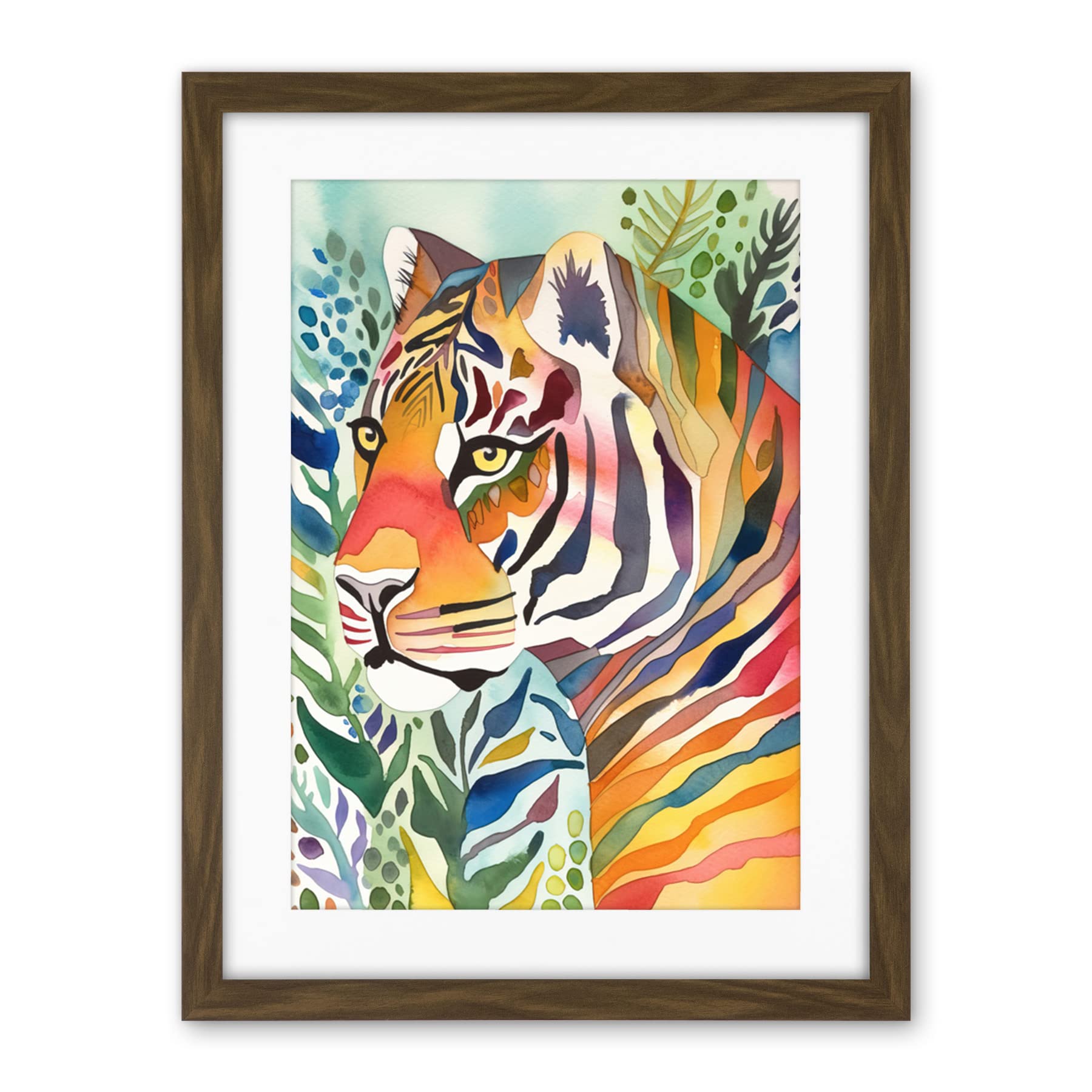 Artery8 The Hidden Tiger Folk Art Artwork Framed Wall Art Print 18X24 Inch