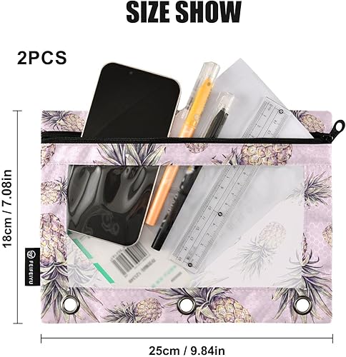 Miniatura 3 de ALAZA Estuche para lápices para carpeta de 3 anillas, estuche retro de piña con ventana transparente con cremallera, bolsas de cosméticos para